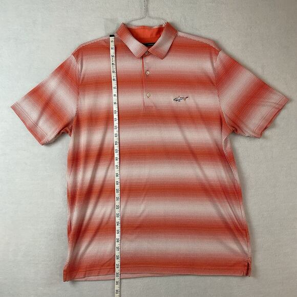 Greg Norman Polo Shirt Mens XL Orange Stripe Short Sleeves Collar Golf Shark - Picture 3 of 10